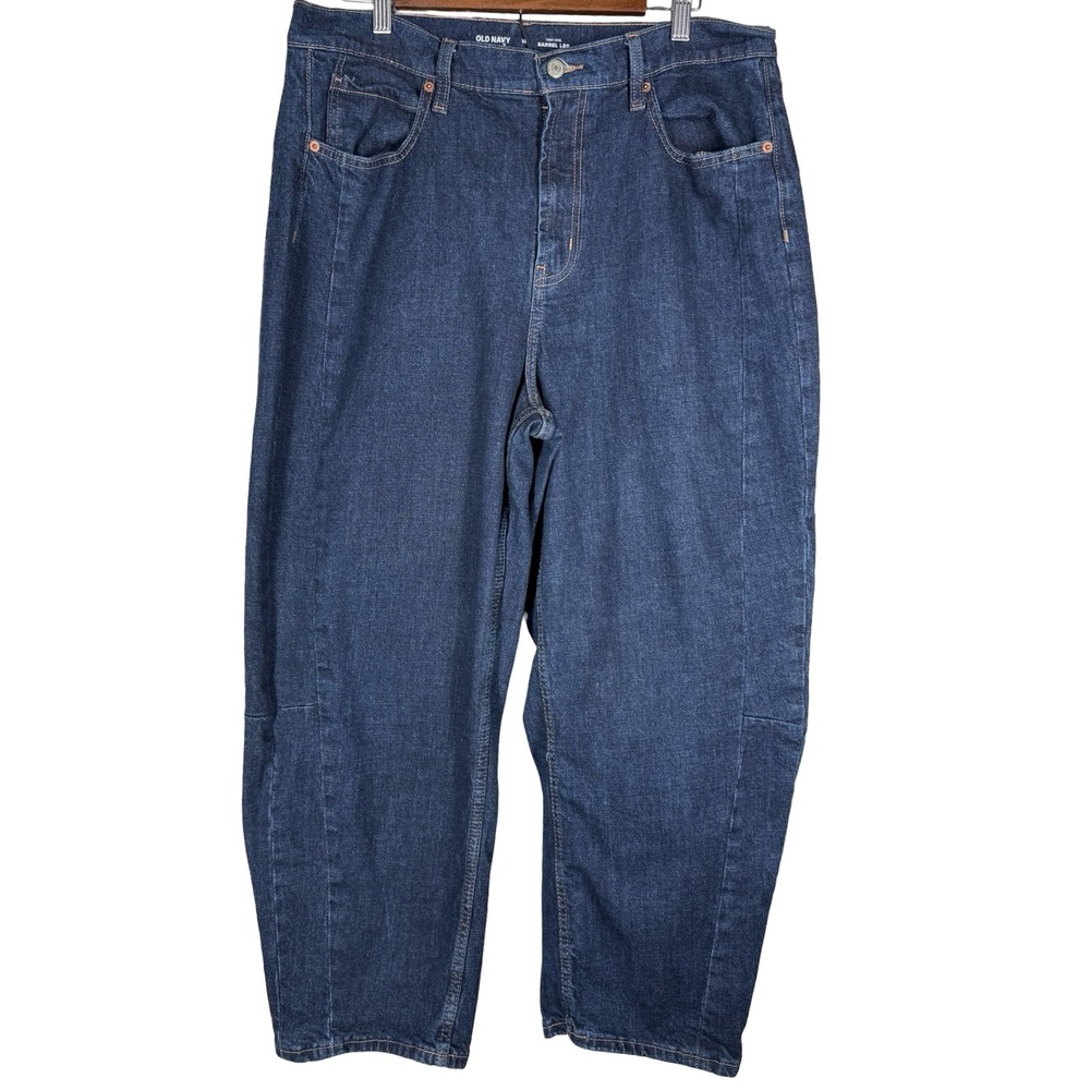 Old Navy Womens High-Rise Barrel Leg Jeans Dark Wash Denim Size 16 - Picture 4 of 6